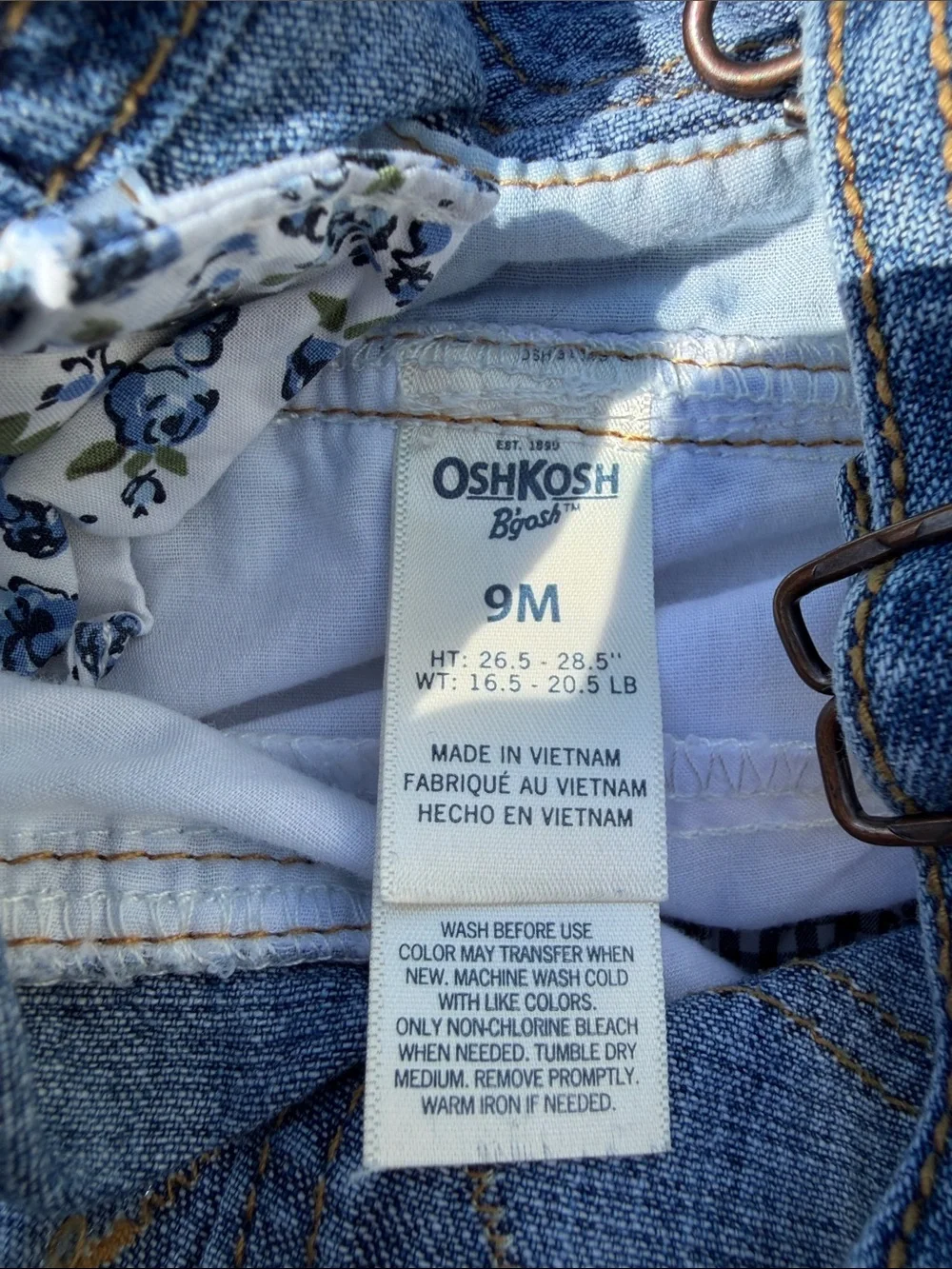 OshKosh B'gosh Denim Floral Ruffle Overall Dress